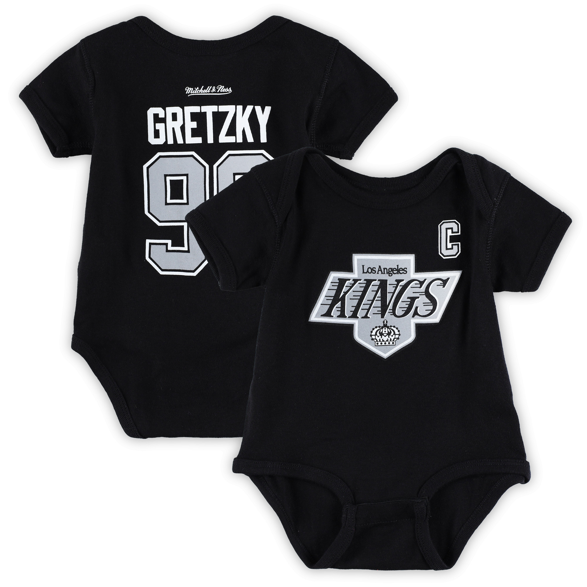 Infant Mitchell \u0026 Ness Wayne Gretzky Black Los Angeles Kings Captain Patch Name \u0026 Number Bodysuit